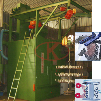 Hook suspended conveying shot blasting machine