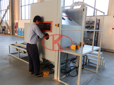 Single-gun double-station semi-automatic pressure sandblasting cabinet (with manual push and pull automatic turntable)