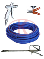 Spray gun, nozzle and other accessories